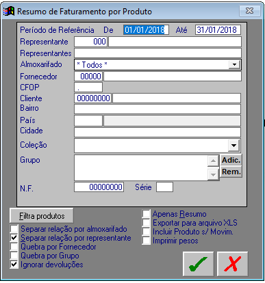 Resumo de Faturamento por Produto