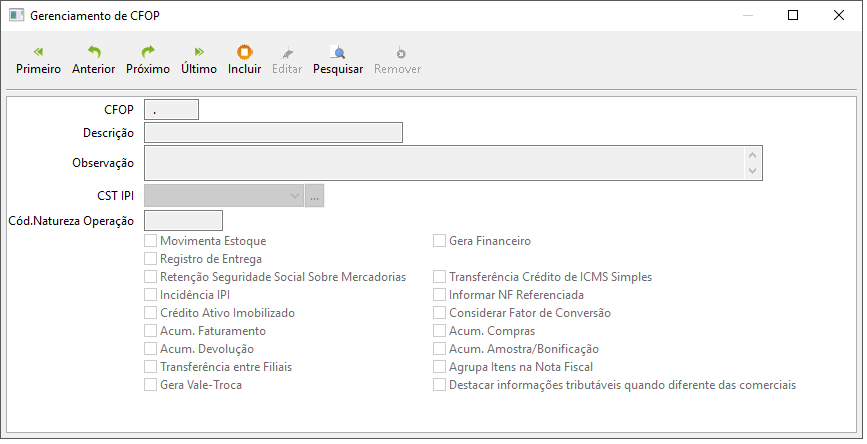 Cadastro de CFOP