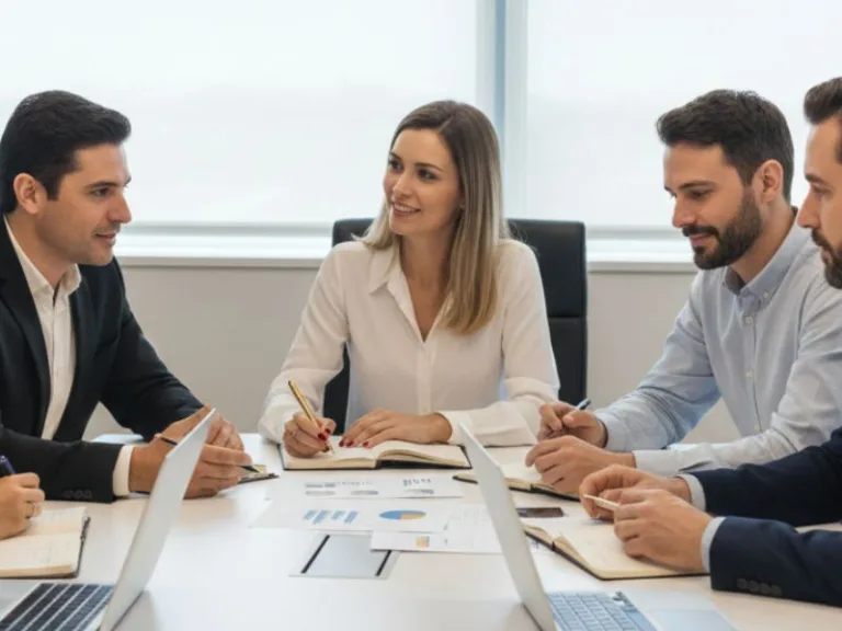 Equipe reunida para planejamento estratégico empresarial