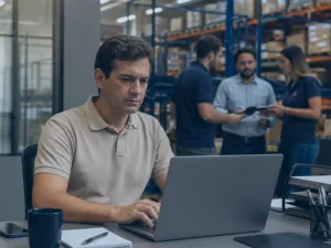 Gestão de representantes comerciais em distribuidoras com equipe analisando pedidos e indicadores comerciais