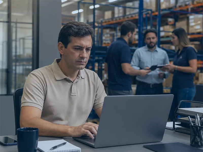 Gestão de representantes comerciais em distribuidoras com equipe analisando pedidos e indicadores comerciais