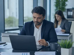 Gestor analisando organização do contas a receber com apoio de sistema ERP financeiro