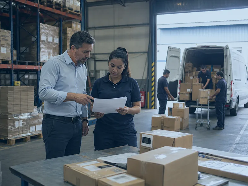 Montagem de carga em distribuidora com pedidos organizados para entrega