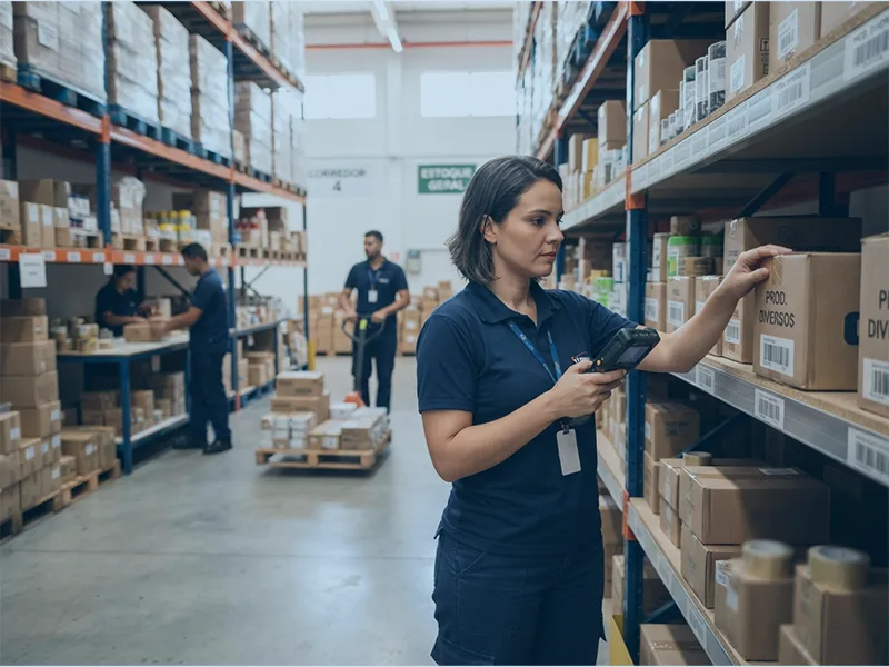 Equipe realizando inventário de estoque em distribuidora sem interromper a operação