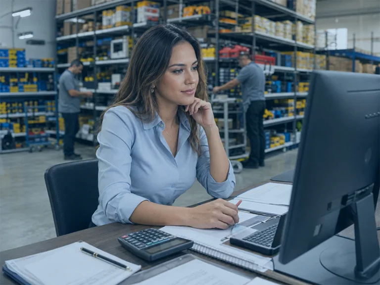 Gestora analisando precificação e margem de produtos em uma distribuidora