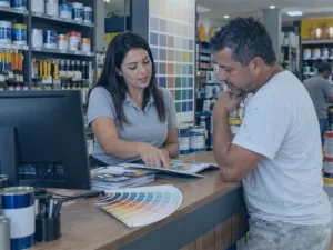 Orçamentos em loja de tintas para pintores e obras